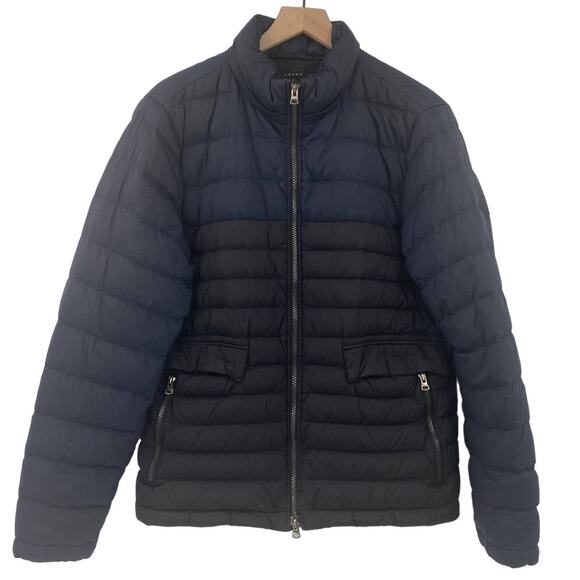 T Down by Theory X Uniqlo Puffer Coat Dual Zipper Colorblock Navy Black Womens L - Picture 1 of 5